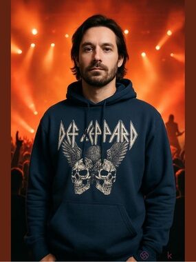 Navy Graphic Hoodie - Def Leppard large